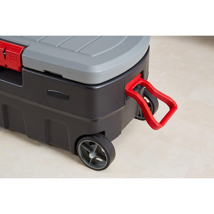 Rubbermaid ActionPacker 35 Gal Wheeled Lockable Storage Bin with Lid, Heavy-Duty Water Repellent Industrial Container with Built-In Durable Wheels, Great Tool Organizer, Truck Bed Storage, and More