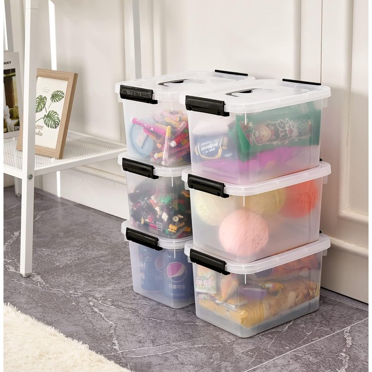 6 Quart Clear Storage Latch Box/Bins, 6-Pack Plastic Container with Latches and Lid