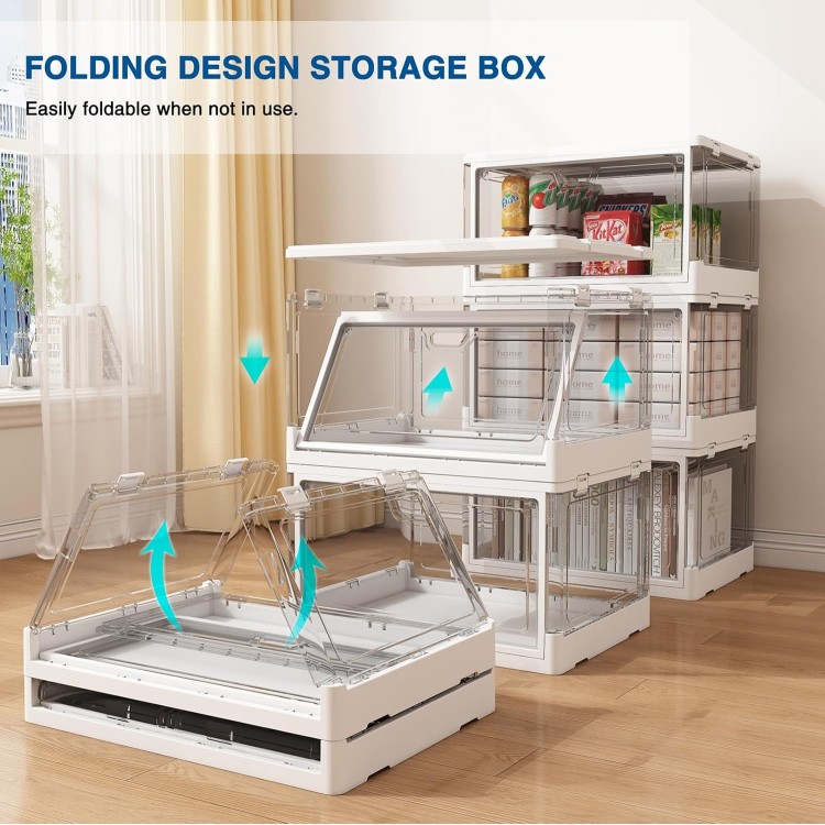 3-Pack Clear Stackable Storage Bins with Lids Magnetic Doors Open Front Foldable Folding Plastic Craft Containers Large Closet Organizers Box for Bedrooms Living Rooms Study Kids' Toys 24 QT