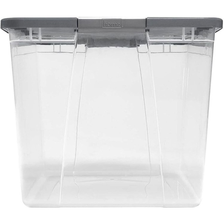 HOMZ 64-Quart Clear Plastic Stackable Storage Bin with Lid Container Box with Latching Handles for Home Garage Organization, Gray (2 Pack)