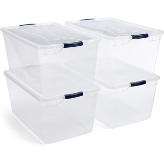 Rubbermaid Cleverstore Clear 95 Qt, 4-Pack, Made in USA, Stackable Large Clear Storage Bins with Lids, See-Through Plastic Storage, with Latching Lids, BPA-Free