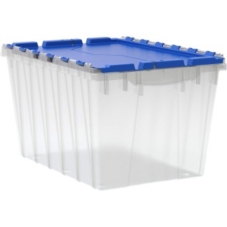 Akro-Mils 66486 12-Gallon Plastic Stackable Storage KeepBox: Tote Container with Attached Hinged Lid, 21-1/2-Inch x 15-Inch x 12-1/2-Inch, Clear/Blue