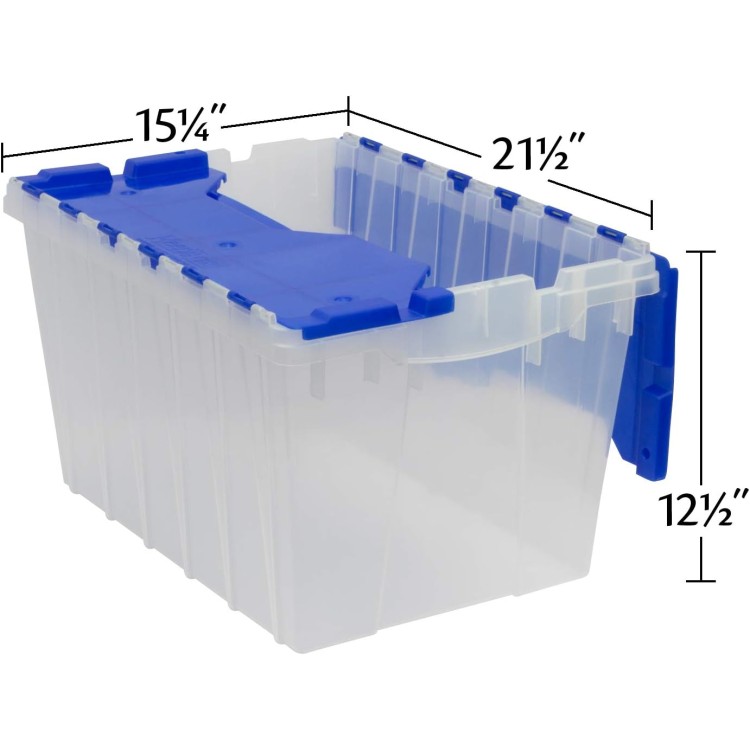 Akro-Mils 66486 12-Gallon Plastic Stackable Storage KeepBox: Tote Container with Attached Hinged Lid, 21-1/2-Inch x 15-Inch x 12-1/2-Inch, Clear/Blue