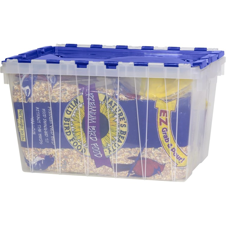 Akro-Mils 66486 12-Gallon Plastic Stackable Storage KeepBox: Tote Container with Attached Hinged Lid, 21-1/2-Inch x 15-Inch x 12-1/2-Inch, Clear/Blue