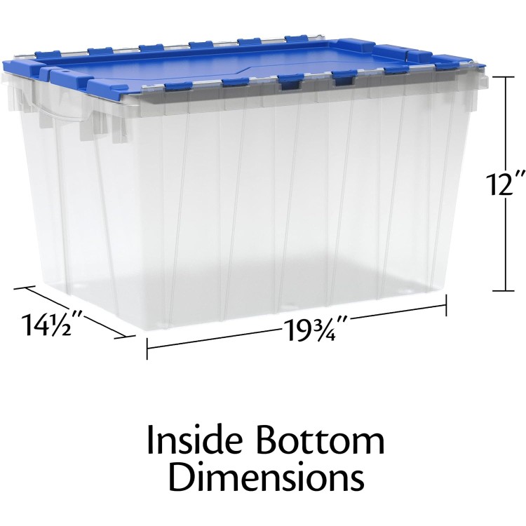 Akro-Mils 66486 12-Gallon Plastic Stackable Storage KeepBox: Tote Container with Attached Hinged Lid, 21-1/2-Inch x 15-Inch x 12-1/2-Inch, Clear/Blue