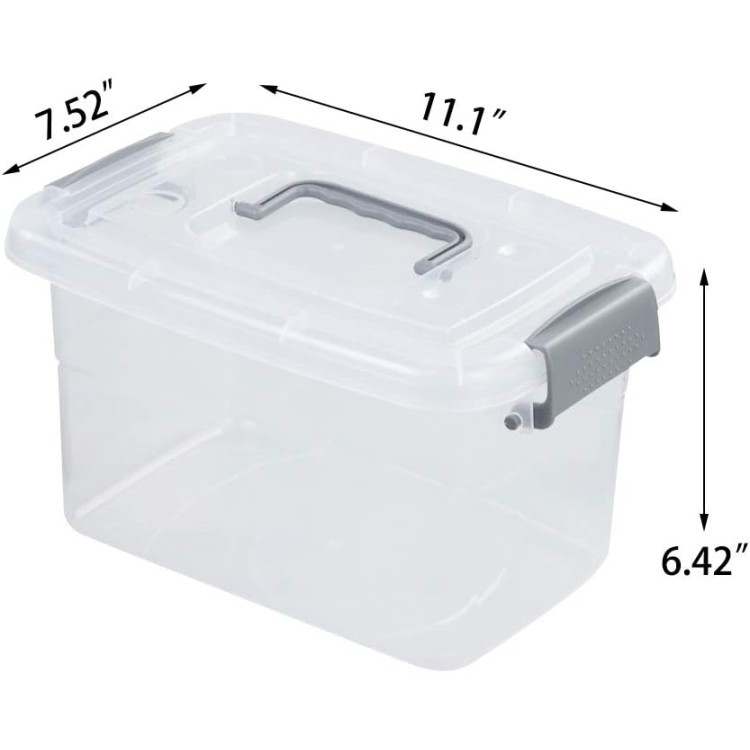 6-Pack Home Storage Bins, Plastic Container, Latching Box with Handle (Grey handle)