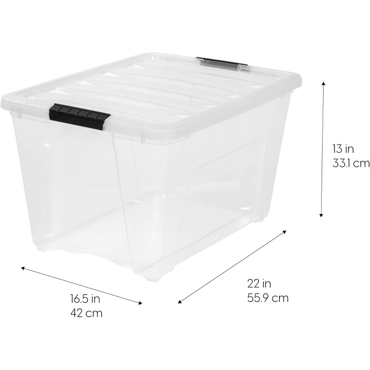 IRIS USA 54 Qt Stackable Plastic Storage Bins with Lids, 6 Pack - BPA-Free, Made in USA - See-Through Organizing Solution, Latches, Durable Nestable Containers, Secure Pull Handle - Clear