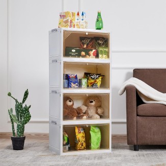 4 Tier Plastic Storage Bins with Drawers - Foldable Stackable Storage Bins with Lids - Closet Craft Organizers and Storage - 24QT Plastic Drawer Storage for Bedroom Study Toy Room Office