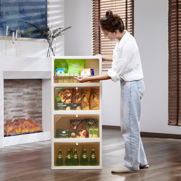 4 Tier Plastic Storage Bins with Drawers - Foldable Stackable Storage Bins with Lids - Closet Craft Organizers and Storage - 24QT Plastic Drawer Storage for Bedroom Study Toy Room Office