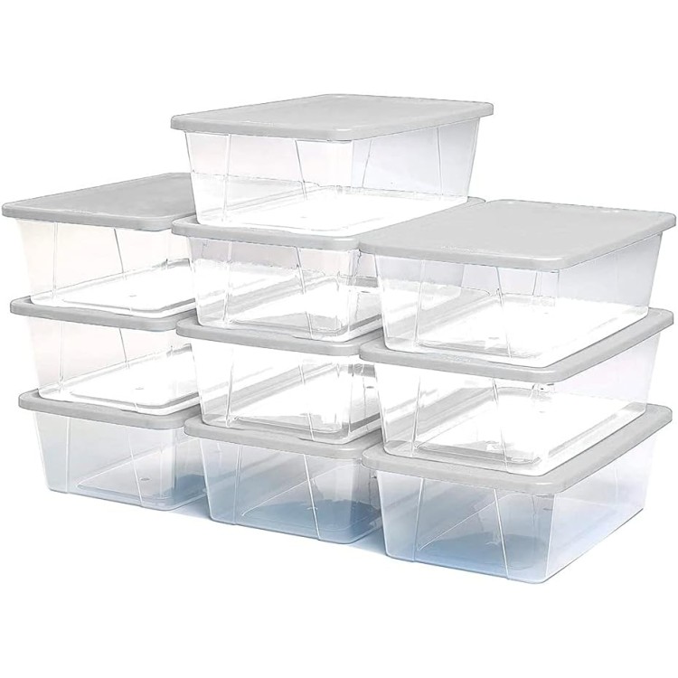 HOMZ 6 Quart Plastic Multipurpose Stackable Storage Container Bins with Secure Latching Lid for Home and Office Organization, Clear