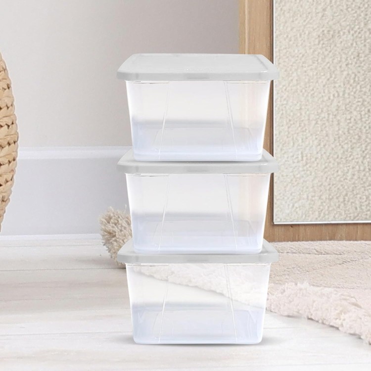 HOMZ 6 Quart Plastic Multipurpose Stackable Storage Container Bins with Secure Latching Lid for Home and Office Organization, Clear