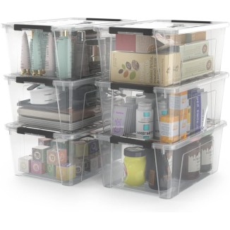 WYT Clear Storage Latch Bins, 6-Pack Storage Organizer Box with Handle and Lids, 5-Litre