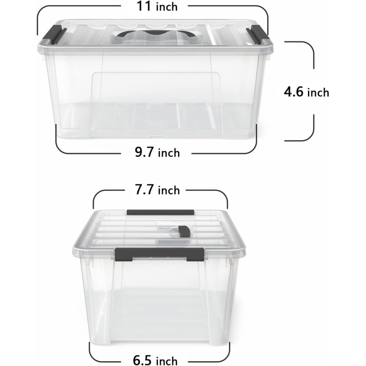 WYT Clear Storage Latch Bins, 6-Pack Storage Organizer Box with Handle and Lids, 5-Litre