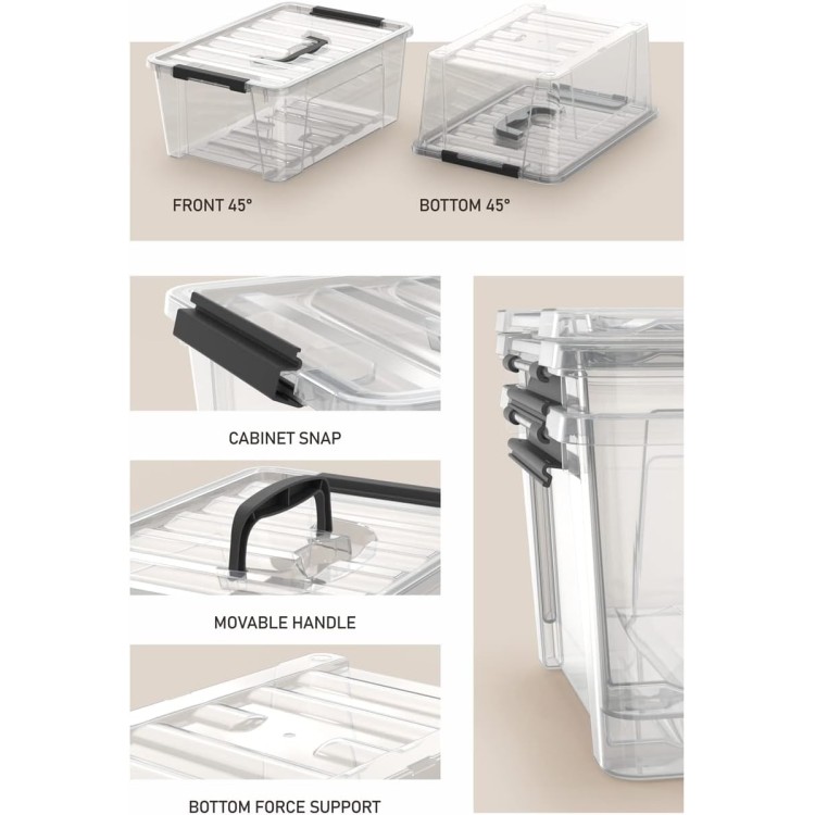 WYT Clear Storage Latch Bins, 6-Pack Storage Organizer Box with Handle and Lids, 5-Litre