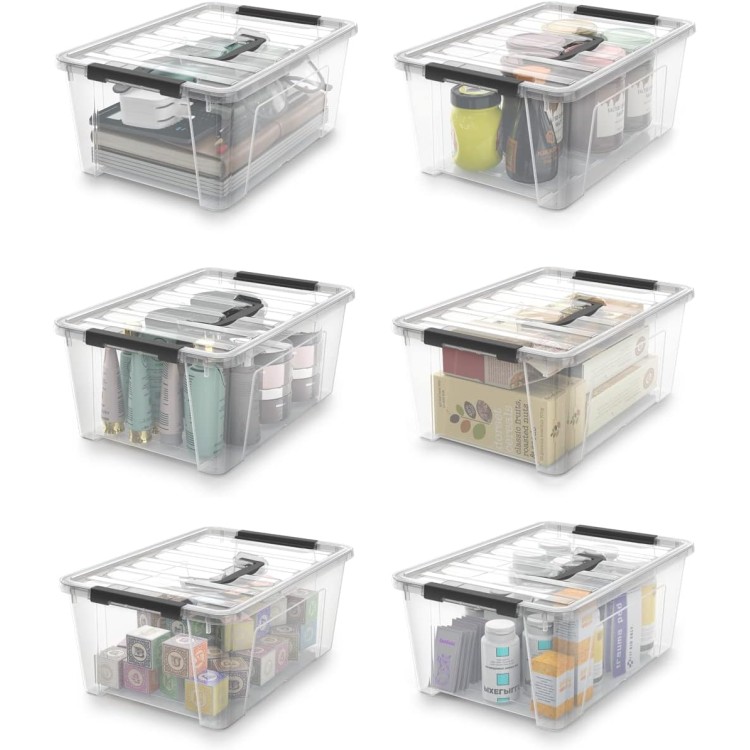 WYT Clear Storage Latch Bins, 6-Pack Storage Organizer Box with Handle and Lids, 5-Litre