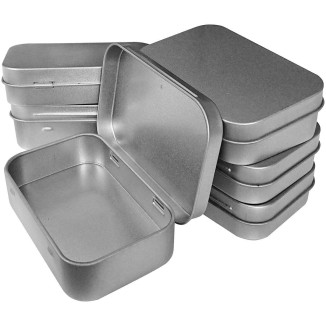 6 Pcs Metal Hinged Tin Box Container Mini Portable Small Storage Container Kit with Lid for Home Storage 3.7x2.3x0.8 Inch, Silver