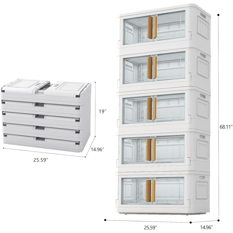 Storage Bins with Lids,78 Quart Plastic Storage Bin,White Closet Organizers and Storage,5 Packs Stackable Storage Bins with Wheels,Dual Open Collapsible Storage Bins with lids for Home and Office