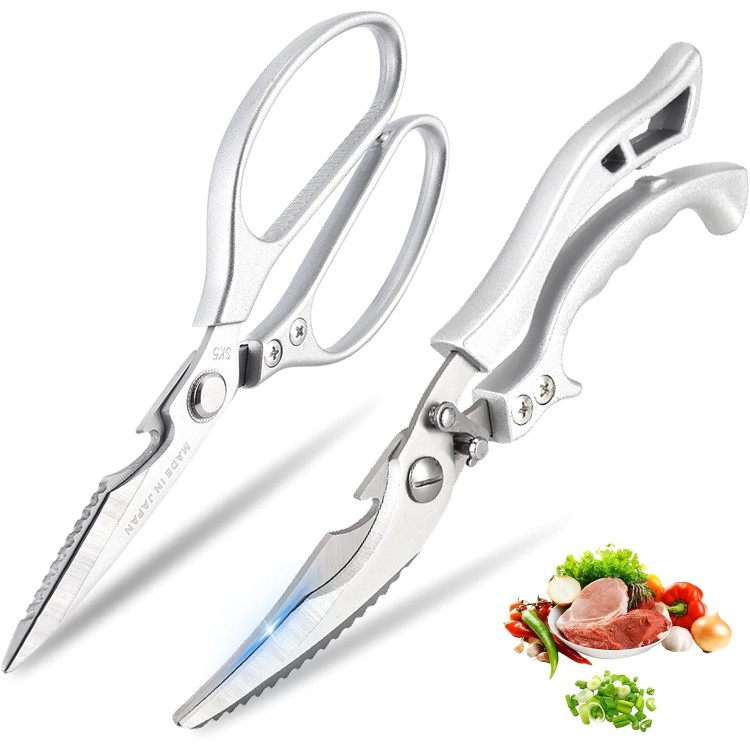 Kitchen Scissors Set Poultry Shears - Heavy Duty Kitchen Shears All Purpose With Anti-Slip Handle & Safety Lock, Stainless Steel Cooking Scissors for Meat, Bone, Poultry-2 Pack