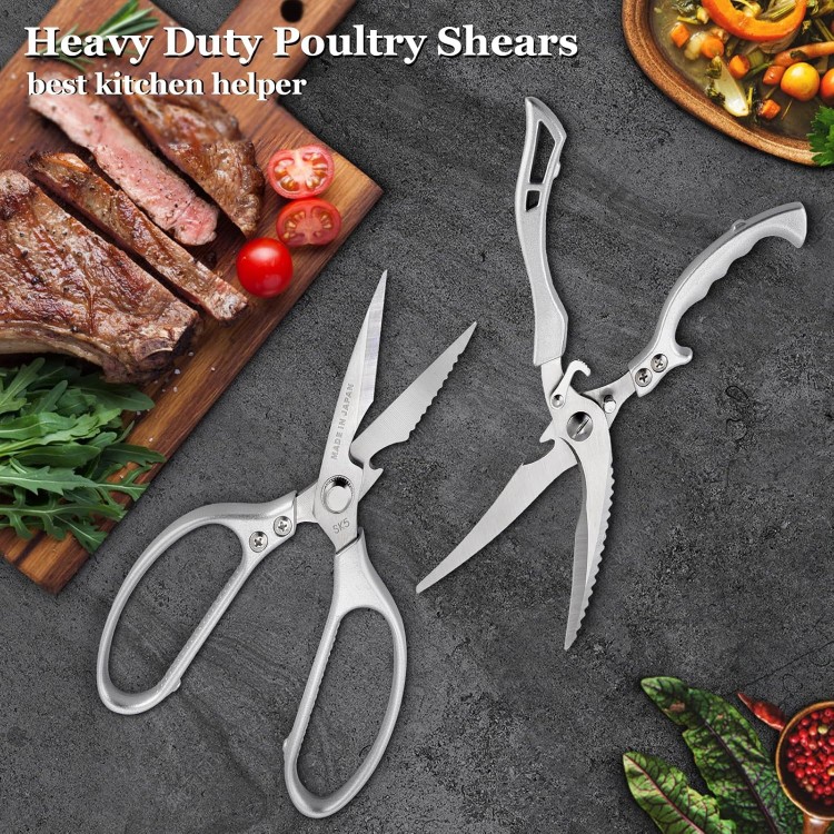 Kitchen Scissors Set Poultry Shears - Heavy Duty Kitchen Shears All Purpose With Anti-Slip Handle & Safety Lock, Stainless Steel Cooking Scissors for Meat, Bone, Poultry-2 Pack