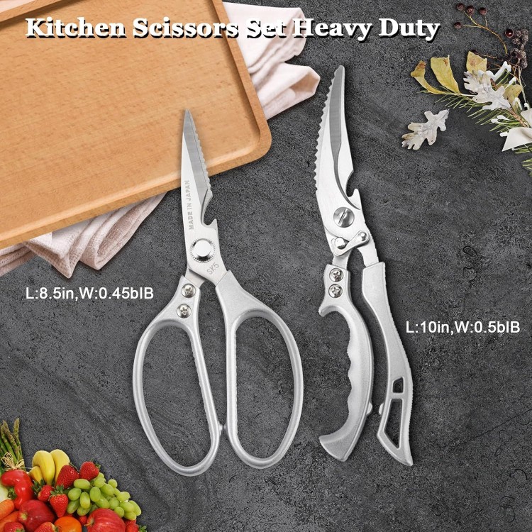 Kitchen Scissors Set Poultry Shears - Heavy Duty Kitchen Shears All Purpose With Anti-Slip Handle & Safety Lock, Stainless Steel Cooking Scissors for Meat, Bone, Poultry-2 Pack