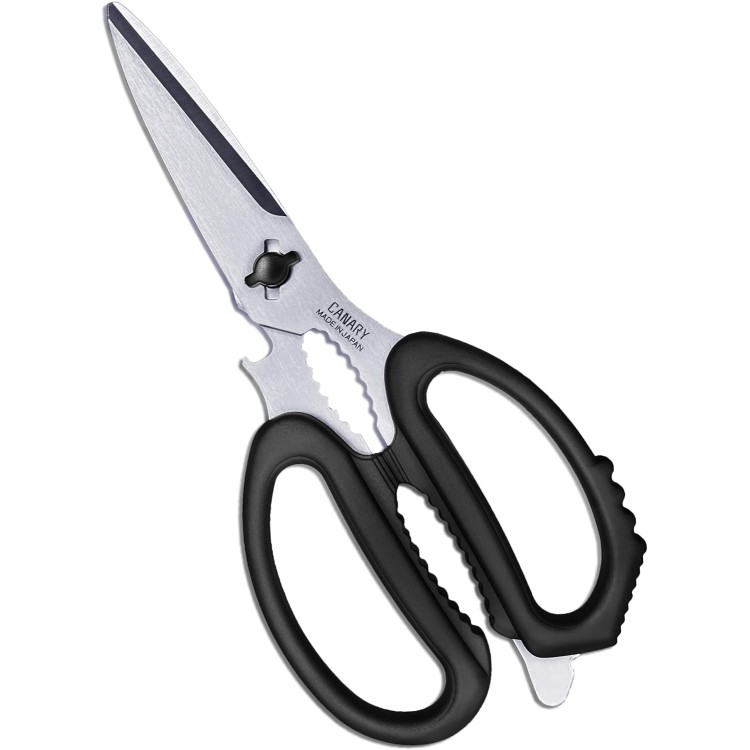 CANARY Japanese Kitchen Scissors Heavy Duty 8.2, Made in JAPAN, Dishwasher Safe Come Apart Blade, Multipurpose Kitchen Scissors, Sharp Serrated Japanese Stainless Steel, Black