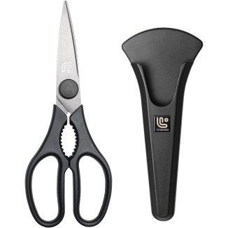 Linoroso Kitchen Shears Heavy Duty Kitchen Scissors with Magnetic Holder, Dishwasher Safe Scissors All Purpose Come Apart Blade Made with Japanese Steel 4034 for Meat/Vegetables/BBQ/Herbs, Black