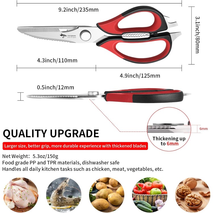 MAD SHARK Kitchen Scissors All Purpose Kitchen Shears Come Apart,Stainless Steel Utility Scissors with Comfort Grip,Heavy Duty Poultry Shears for Food,Chicken,Meat,Fish,Dishwash Safe (RED)