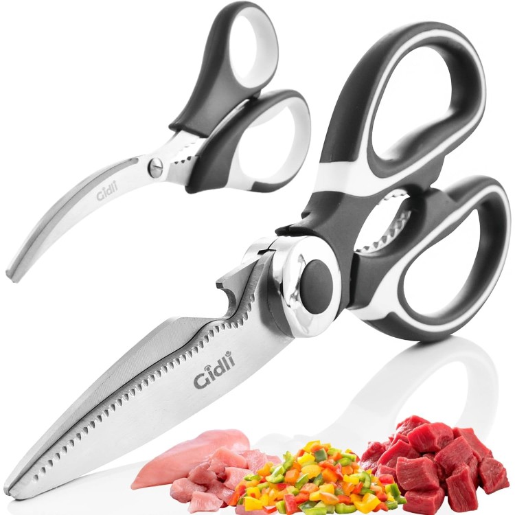 Kitchen Shears by Gidli - Lifetime Replacement Warranty- Includes Seafood Scissors As a Bonus - Heavy Duty Utility Stainless Steel All Purpose Ultra Sharp Scissors for Food