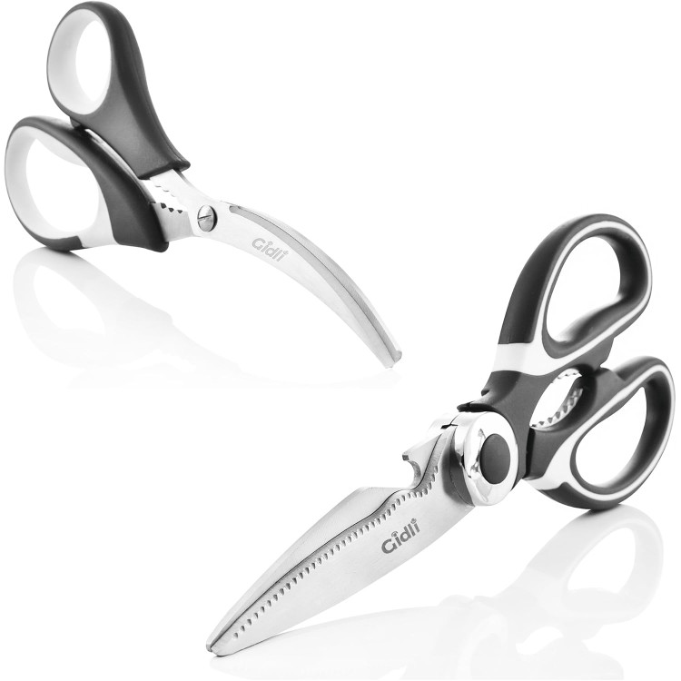 Kitchen Shears by Gidli - Lifetime Replacement Warranty- Includes Seafood Scissors As a Bonus - Heavy Duty Utility Stainless Steel All Purpose Ultra Sharp Scissors for Food