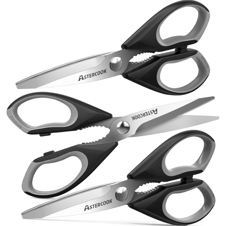 Astercook Kitchen Shears, Kitchen Scissors Heavy Duty Serrated Blade, PP+TPR Handle Shears, Ideal for Poultry, Herbs, Vegetables, Durable and Ergonomic Design (Black Grey)