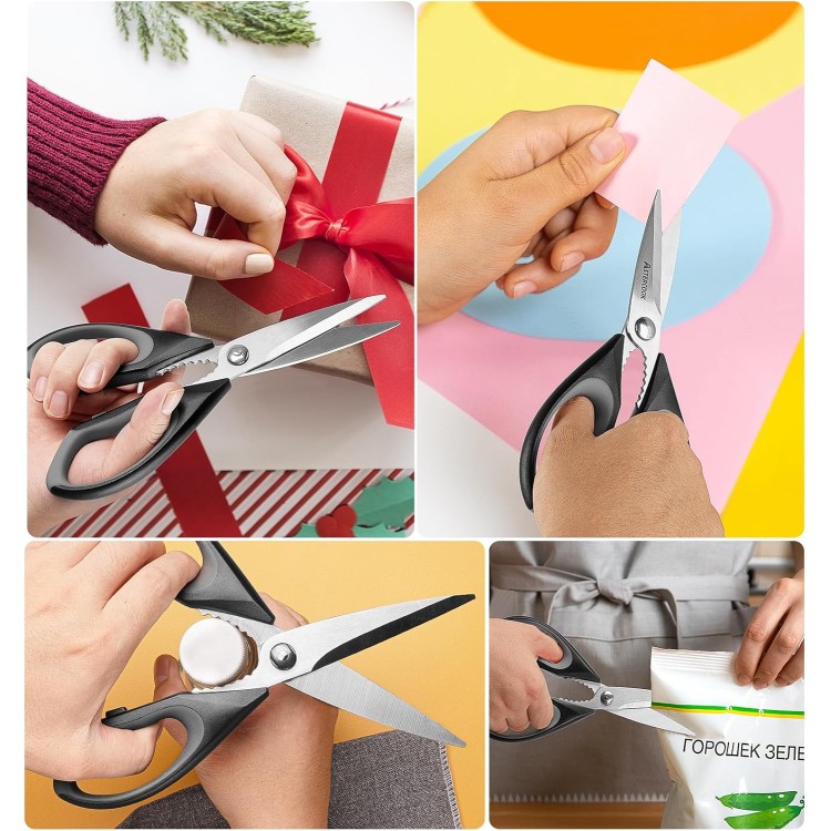 Astercook Kitchen Shears, Kitchen Scissors Heavy Duty Serrated Blade, PP+TPR Handle Shears, Ideal for Poultry, Herbs, Vegetables, Durable and Ergonomic Design (Black Grey)