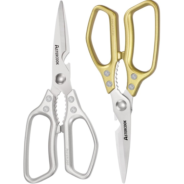 Astercook Kitchen Scissors for Food, 2 Pack Kitchen Shears Heavy Duty with Metal Handle, Dishwasher Safe Kitchen Scissors All Purpose for Poultry, Herbs, Vegetables, Durable and Ergonomic Design