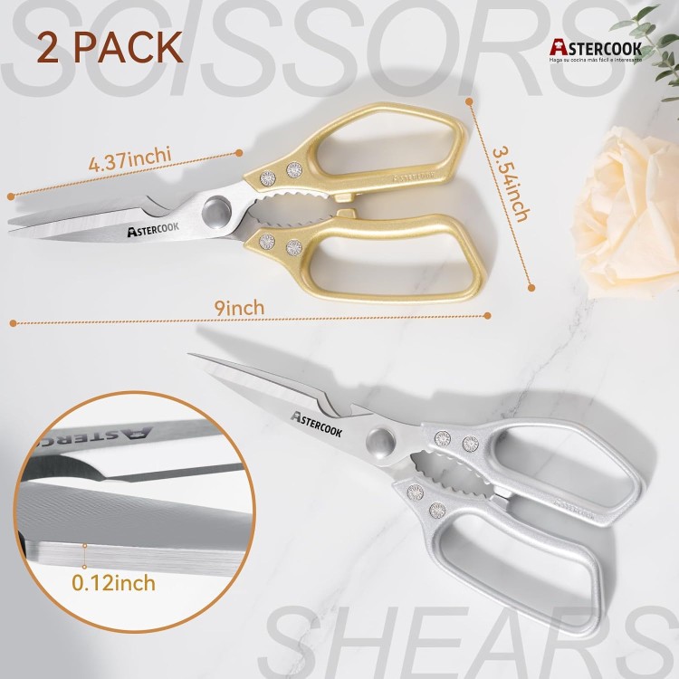 Astercook Kitchen Scissors for Food, 2 Pack Kitchen Shears Heavy Duty with Metal Handle, Dishwasher Safe Kitchen Scissors All Purpose for Poultry, Herbs, Vegetables, Durable and Ergonomic Design