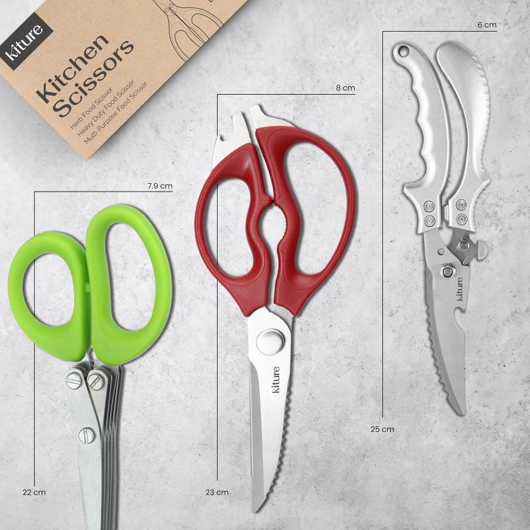 3-Piece Kitchen Scissors Set - Premium Stainless Steel Shears for Herbs, Poultry, and Cooking | Heavy Duty All-Purpose Scissors with Giftable Box - Kitchen Scissors For Food By Kiture