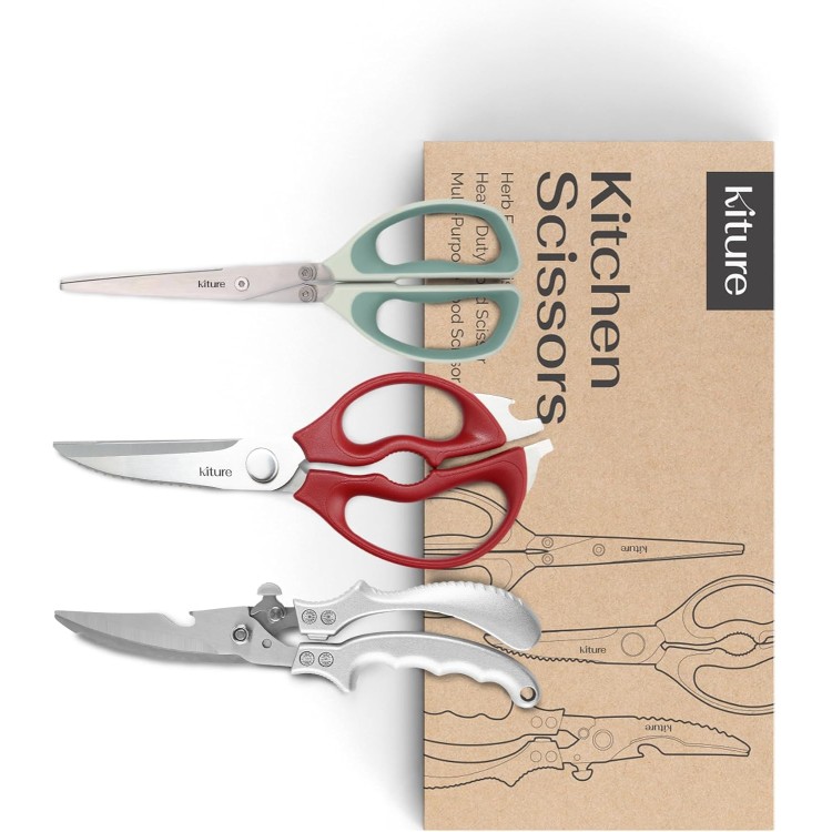 3-Piece Kitchen Scissors Set - Premium Stainless Steel Shears for Herbs, Poultry, and Cooking | Heavy Duty All-Purpose Scissors with Giftable Box - Kitchen Scissors For Food By Kiture