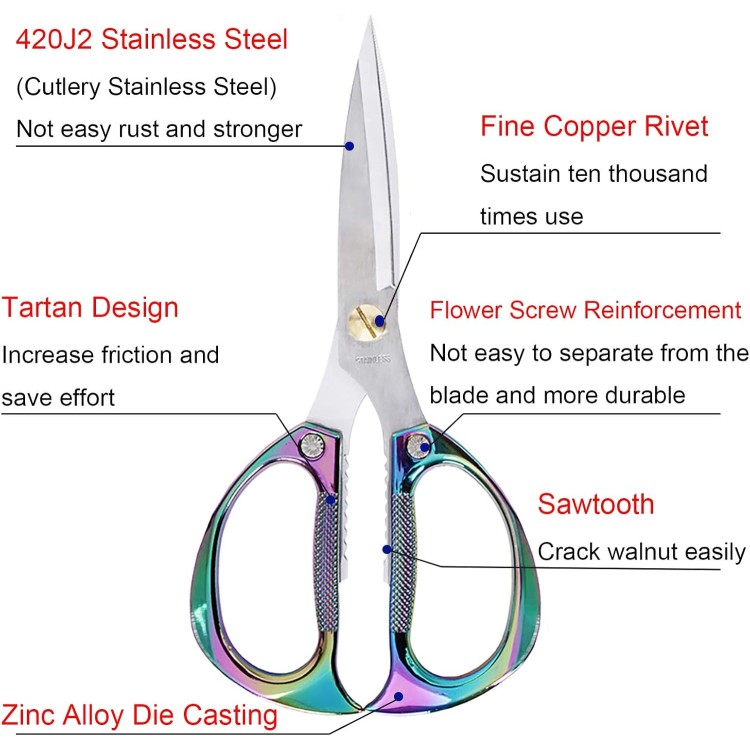 Heavy Duty Kitchen Scissors, 7.5inches Stainless Steel Multi-Function Kitchen Shears with Zinc Alloy Handle, Kitchen Tools for Chichen, Meat, Herbs, Vegetable, BBQ