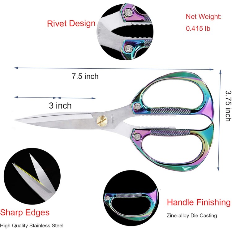 Heavy Duty Kitchen Scissors, 7.5inches Stainless Steel Multi-Function Kitchen Shears with Zinc Alloy Handle, Kitchen Tools for Chichen, Meat, Herbs, Vegetable, BBQ