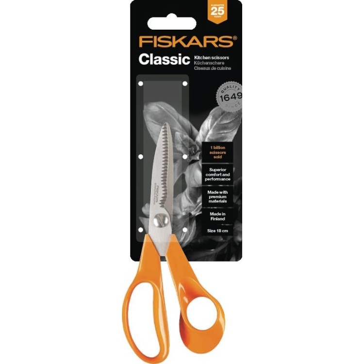 Fiskars Kitchen Scissors, Total Length: 18 cm, Quality Steel/Synthetic Material, Classic, 1000819