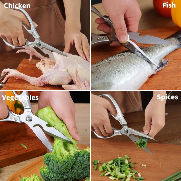 Kitchen Shears for Food Heavy-Duty: Multipurpose Kitchen Shears for Cutting Chicken, Bone, Meat, Food, (9'' Silver)