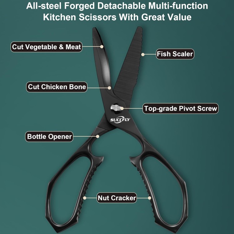 Kitchen Scissors Heavy Duty, Premium Kitchen Shears for Food, 8.8 Inch Meat Scissors Ultra Sharp Detachable Blade, Black Titanium Plated, Anti-Slip Poultry Shears, Cooking Scissors All Purpose