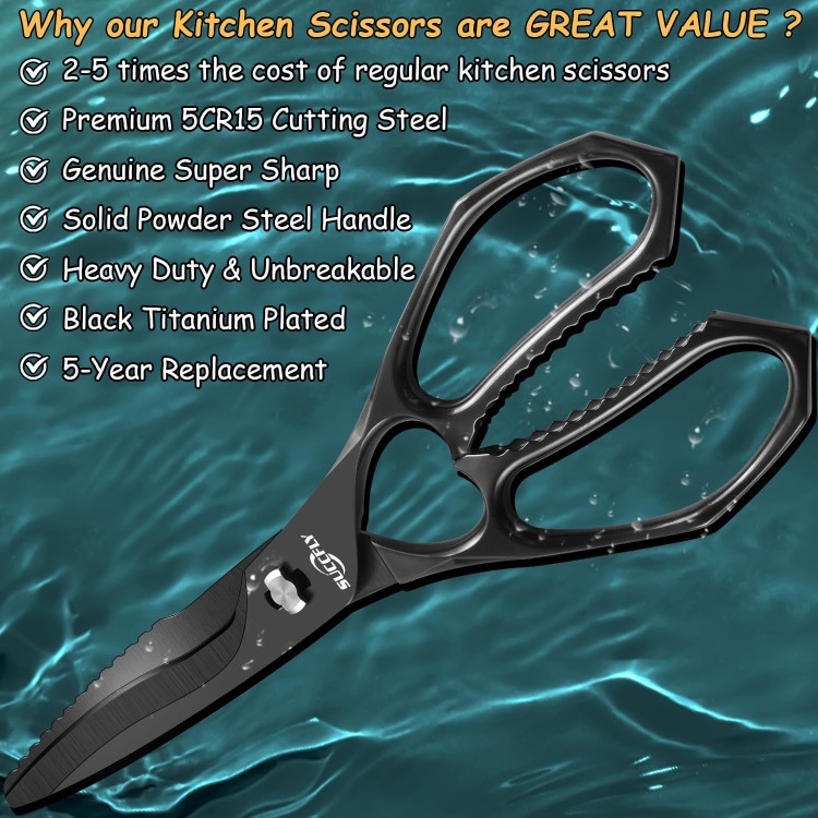 Kitchen Scissors Heavy Duty, Premium Kitchen Shears for Food, 8.8 Inch Meat Scissors Ultra Sharp Detachable Blade, Black Titanium Plated, Anti-Slip Poultry Shears, Cooking Scissors All Purpose