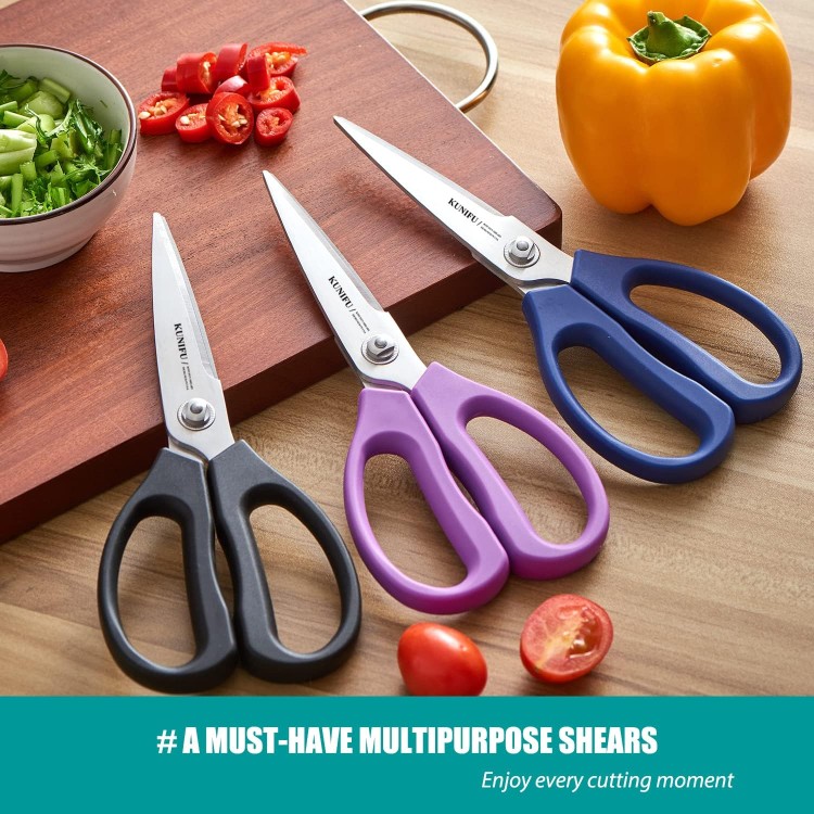 KUNIFU Kitchen Scissors All Purpose Heavy Duty, Kitchen Shears Come Apart Dishwasher Safe, Ultra Sharp Stainless Steel Kitchen Gadgets, Cooking Cutter for Chicken, Meat, Poultry, Fish, Herbs, Grape