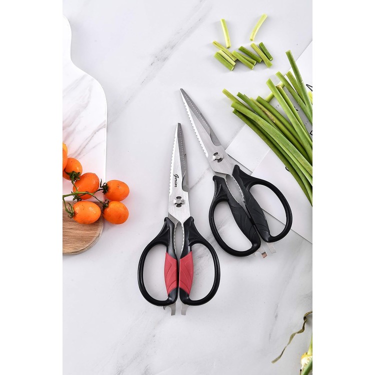 Kitchen Scissors - Heavy Duty Utility Come Apart Kitchen Shears for Chicken, Meat, Food, Vegetables - 9.25 Inch Long Black & Red