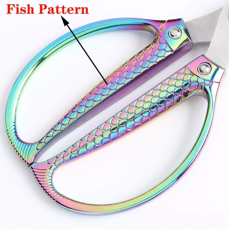 Jasni Fish pattern Powerful kitchen scissors professional Heavy Duty Multi-Purpose pretty Color rainbow Titanium Coating Forged Stainless Steel fish bones Shears Office Home scissors