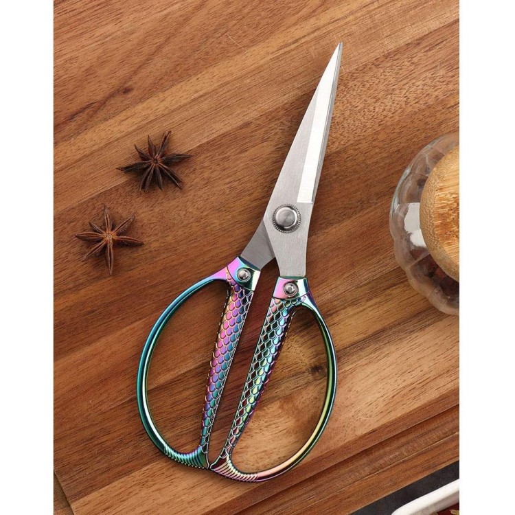 Jasni Fish pattern Powerful kitchen scissors professional Heavy Duty Multi-Purpose pretty Color rainbow Titanium Coating Forged Stainless Steel fish bones Shears Office Home scissors