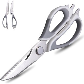 Kitchen Scissors All Purpose for Food, Kitchen Shears Come Apart Dishwasher Safe with Comfort Grip, Ultra Sharp Food Cooking Scissors for Chicken, Meat, Poultry, Fish, Herbs (Grey)