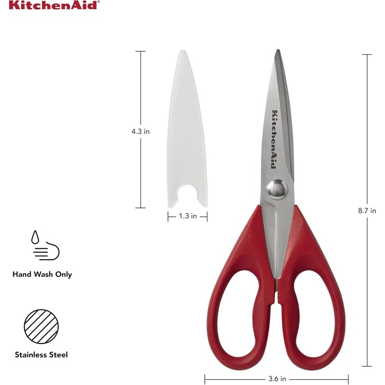 KitchenAid All Purpose Kitchen Shears with Protective Sheath for Everyday use, Dishwasher Safe Stainless Steel Scissors with Comfort Grip, 8.72-Inch, Red