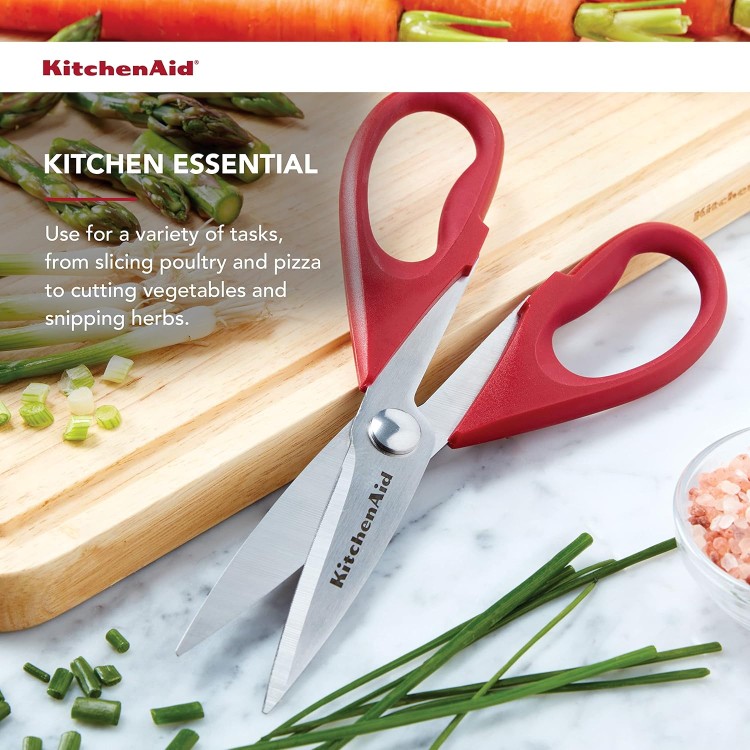 KitchenAid All Purpose Kitchen Shears with Protective Sheath for Everyday use, Dishwasher Safe Stainless Steel Scissors with Comfort Grip, 8.72-Inch, Red