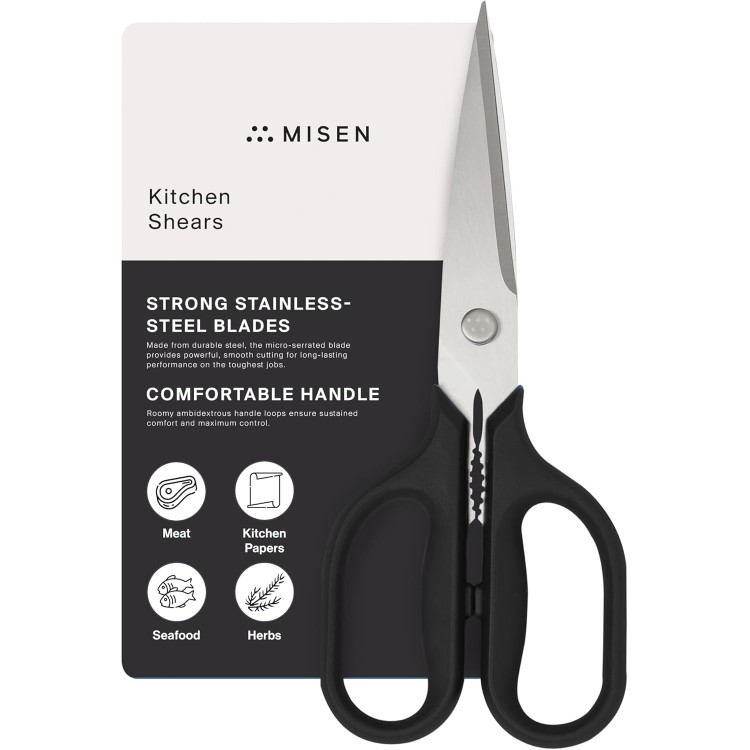 Misen Heavy Duty Kitchen Shears - Versatile Kitchen Scissors for Meat, Poultry & More - Easy Clean Kitchen Shears/Scissors - Ambidextrous Comfort Handle - Black