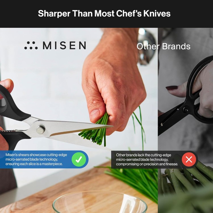 Misen Heavy Duty Kitchen Shears - Versatile Kitchen Scissors for Meat, Poultry & More - Easy Clean Kitchen Shears/Scissors - Ambidextrous Comfort Handle - Black